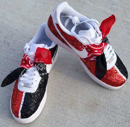 Red and Black Sparkly AIR FORCE 1 (AF-1) with Bandanna